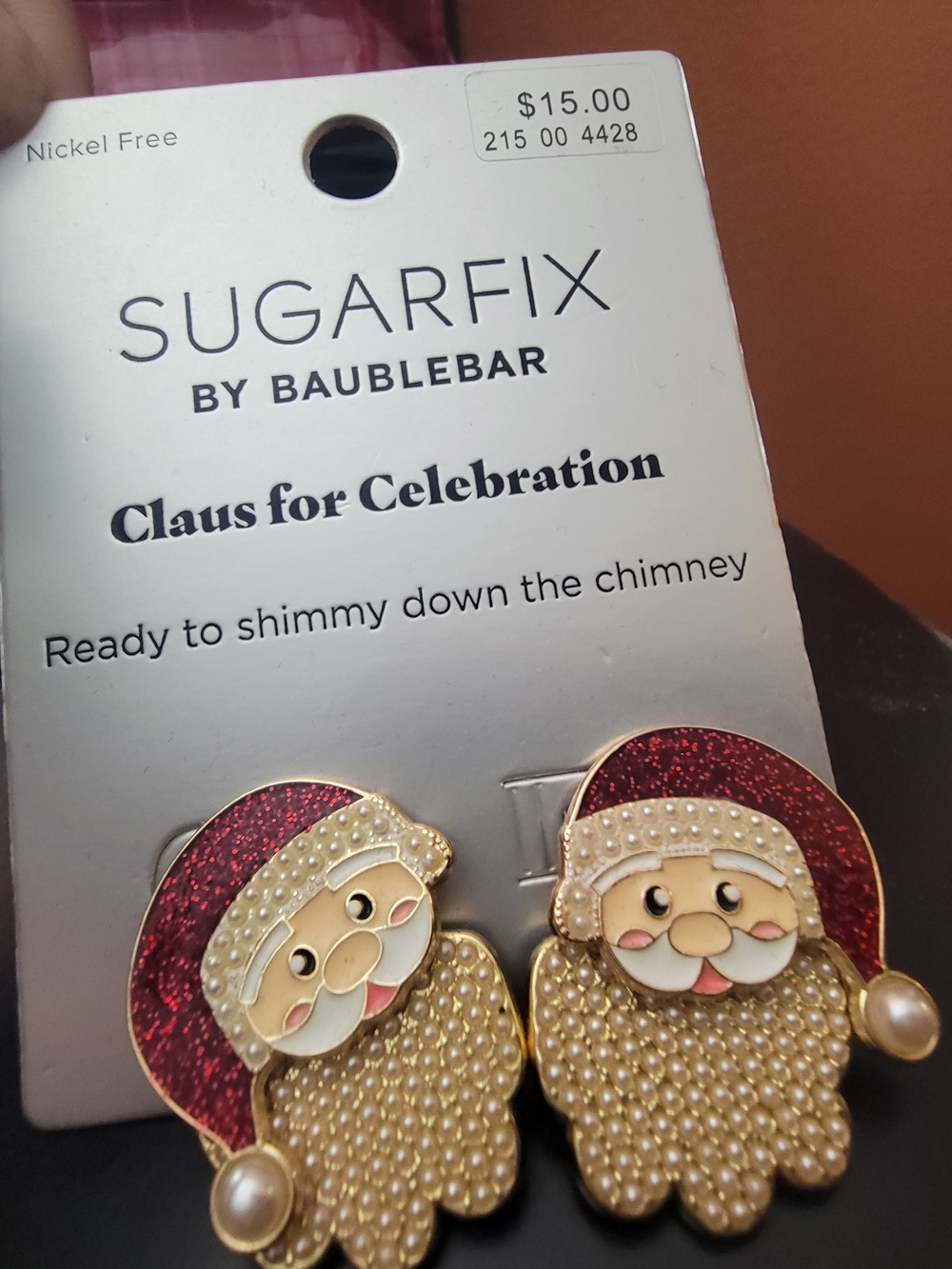Red Santa Pearl Drop Earrings
